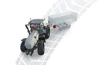 Semi-ophængt trailer på traktor med HYDAC AdSteer