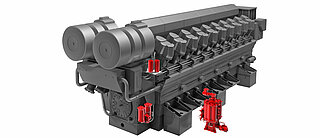 Disegno 3D di un motore a velocità media con un filtro automatico HYDAC RF9