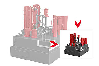 Ilustración de un sistema de lubricación grande y pequeño para ilustrar la optimización del espacio constructivo